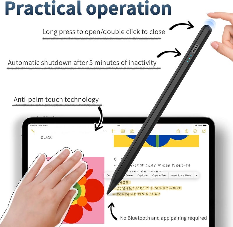 HZD Stylus Pen for iPad 2025-2018 Faster Charge Apple Pencil with Tilt Sensitivity & Palm Rejection & Magnetic Compatible iPad 11/10/9/8/7/6, Pad Air 3/4/5, Pro 12.9"/11", Mini 6/5, M2/M4 Black - Image 4